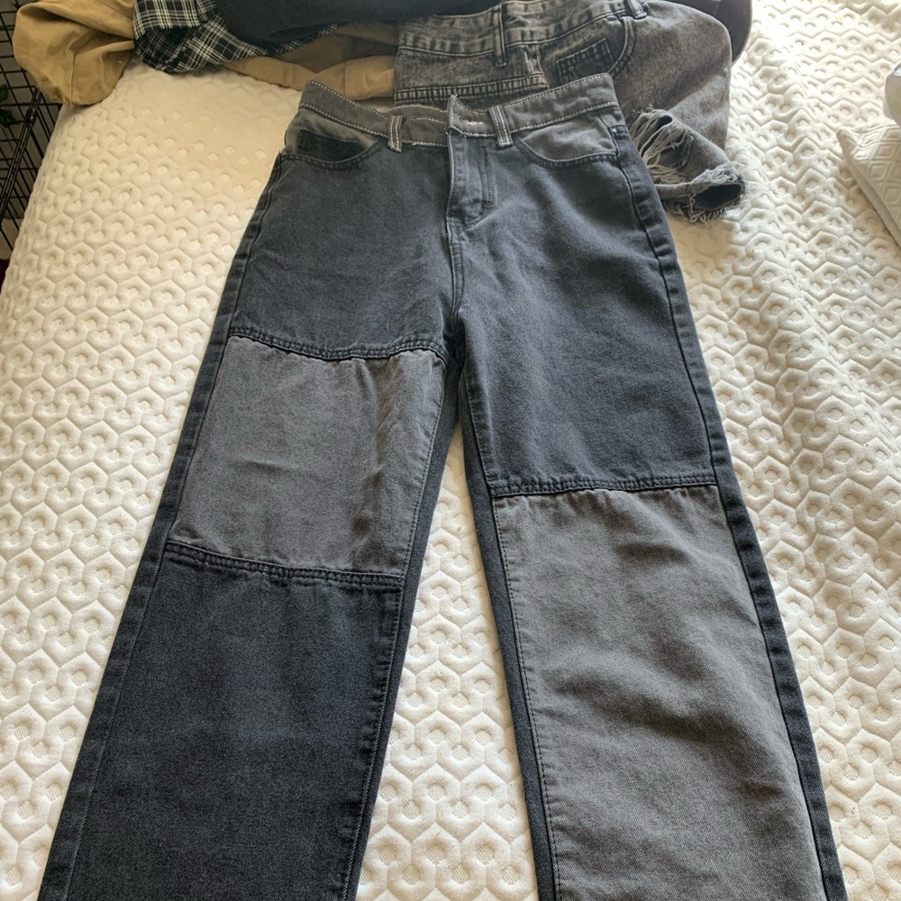 Patched straight leg jeans